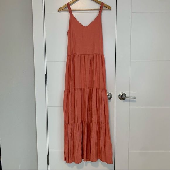 Splendid Dresses & Skirts - Splendid Salmon Pink Linen Blend Tiered Maxi Dress Medium